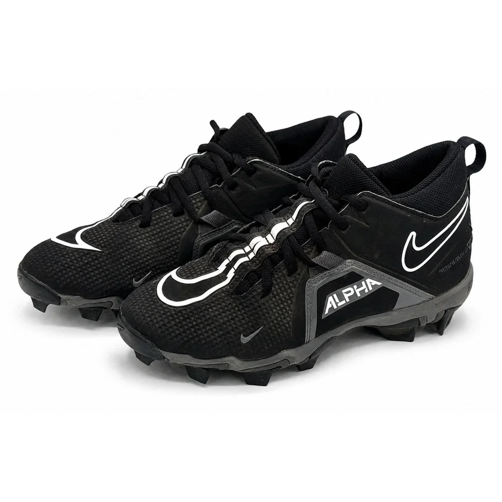 Nike Alpha Menace 3 Shark Kid's Size 5.5 Platinum Black Athletic Football Cleats